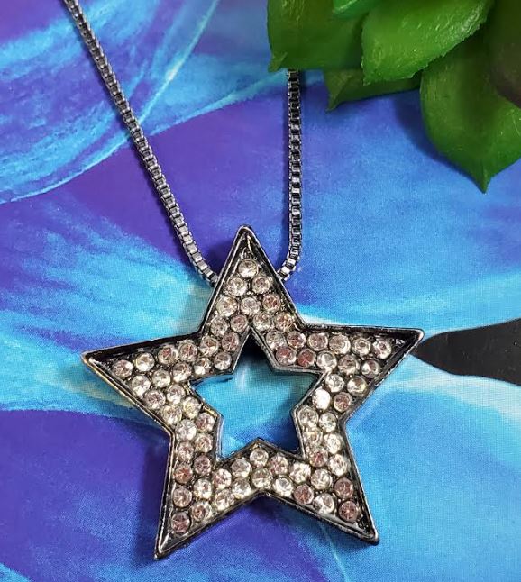 AZ190 Gun Metal Rhinestone Star Necklace with FREE Earrings