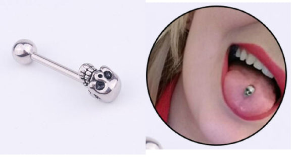 P145 Silver Stainless Steel Skull Tongue Ring - Iris Fashion Jewelry