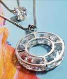 N474 Silver Round Cage with Gems Necklace with FREE Earrings