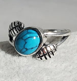 R694 Silver Turquoise Gem Leaf Ring - Iris Fashion Jewelry