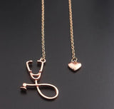 AZ98 Rose Gold Stethoscope Heart Necklace with FREE EARRINGS - Iris Fashion Jewelry