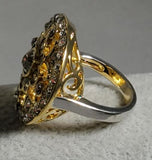 R672 Silver & Gold Round Rhinestone Decorated Ring - Iris Fashion Jewelry