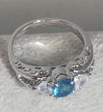 R665 Silver Blue Gem Crystal Heart Rhinestone Ring - Iris Fashion Jewelry