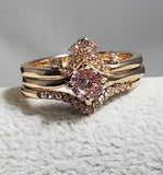 R246 Rose Gold 3 Piece Rhinestone Ring Set - Iris Fashion Jewelry