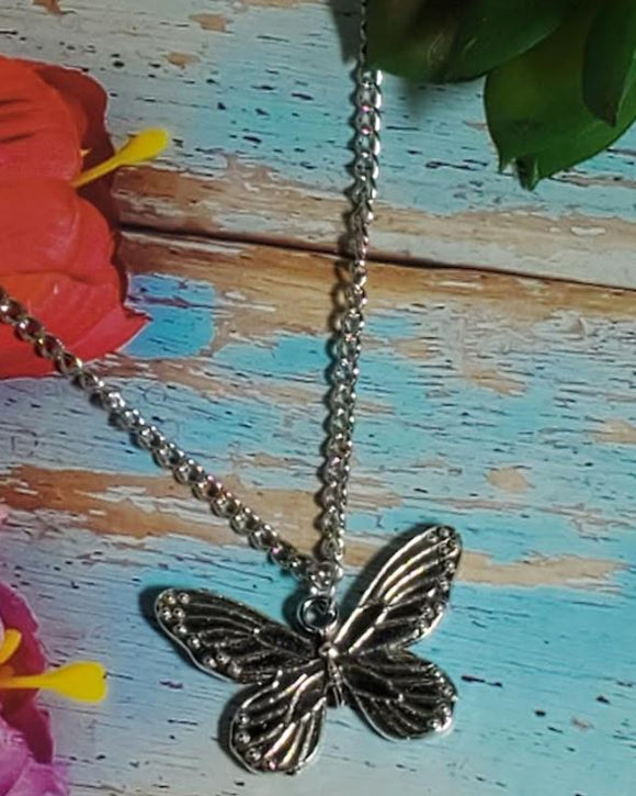 N1384 Silver Butterfly Necklace With Free Earrings - Iris Fashion Jewelry