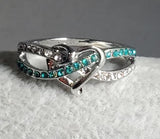 R174 Silver Heart Turquoise Rhinestone Ring - Iris Fashion Jewelry