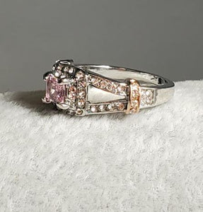 R89 Silver Pink Gem Rose Gold Accent Rhinestone Ring - Iris Fashion Jewelry