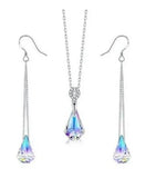 N2069 Silver Iridescent Gem Dangle Necklace with FREE Earrings - Iris Fashion Jewelry