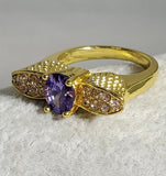 R695 Gold Purple Gemstone Rhinestone Ring - Iris Fashion Jewelry