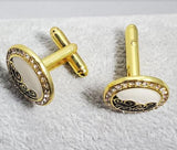 AZ75 Gold White Enamel Rhinestone Cufflinks - Iris Fashion Jewelry