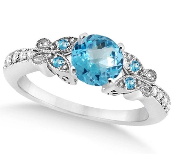 R610 Silver Blue Gem Butterfly Rhinestone Ring - Iris Fashion Jewelry