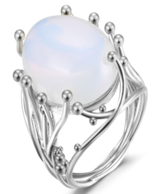R266 Silver Opal Gemstone Ring - Iris Fashion Jewelry