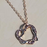 N551 Rose Gold Intertwined Hearts Pink Rhinestone Necklace with FREE EARRINGS - Iris Fashion Jewelry
