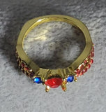 R644 Gold Red & Blue Rhinestone Ring - Iris Fashion Jewelry