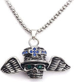 AZ777 Silver Winged Skull Pendant Necklace