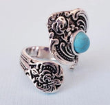 R303 Silver Turquoise Crackle Stone Ring - Iris Fashion Jewelry