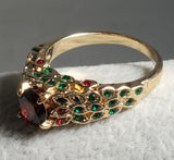 R105 Gold Red & Green Rhinestone Ring - Iris Fashion Jewelry