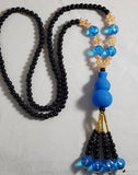 AZ484 Blue Geometric Glass Long Bead Necklace With Free Earrings