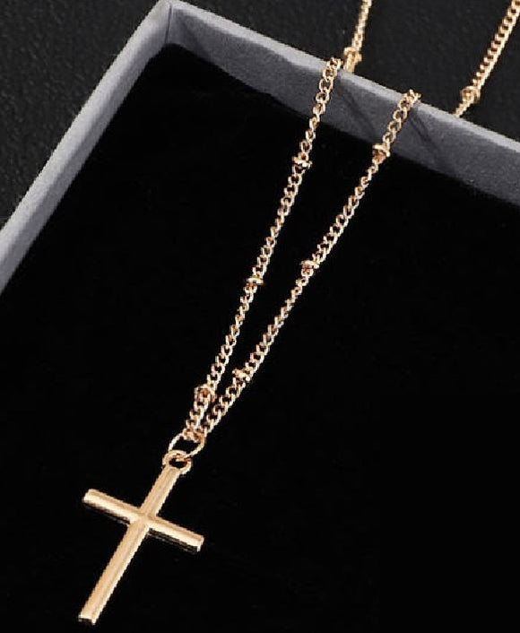 N1047 Gold Dainty Cross Pendant Necklace with FREE Earrings - Iris Fashion Jewelry