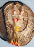 AZ485 Orange Glass Long Bead Necklace With Free Earrings