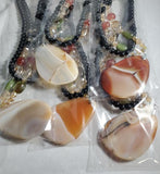 N112 Black Bead Beige Brown/Orange Glass Pendant Necklace with Free Earrings - Iris Fashion Jewelry