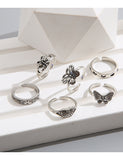 RS89 Silver Color Butterfly 6 pc. Ring Set - Iris Fashion Jewelry