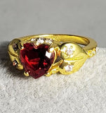 R702 Gold Red Heart Gemstone Ring - Iris Fashion Jewelry