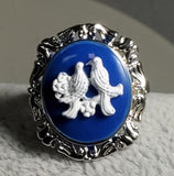 R237 Silver Blue Antique Look Bird Design Ring - Iris Fashion Jewelry