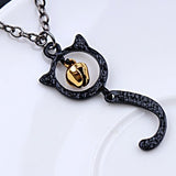 AZ269 Black Cat Gold Ball Necklace with FREE EARRINGS