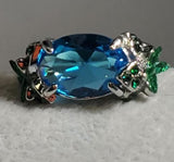 R651 Silver Blue Oval Gemstone Rhinestone Ring - Iris Fashion Jewelry