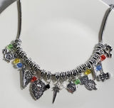 AZ499 Silver 20 Charm Chain Necklace with Free Earrings SUPER VALUE!