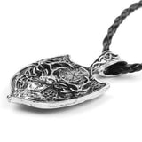 AZ453 Silver Deer Shield on Braided Leather Cord Necklace