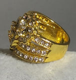 R647 Gold Triple Flower Design Multi Rhinestone Ring - Iris Fashion Jewelry