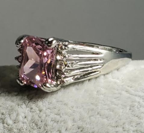 R614 Silver Pink Square Gemstone Ring - Iris Fashion Jewelry