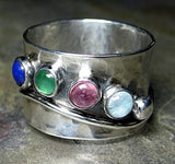 R302 Silver Multi Color Gem Ring - Iris Fashion Jewelry