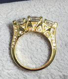 R620 Gold Triple Gemstone Rhinestone Ring - Iris Fashion Jewelry