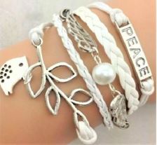 AZ1124 White Peace Wings Leaf Leather Layer Bracelet