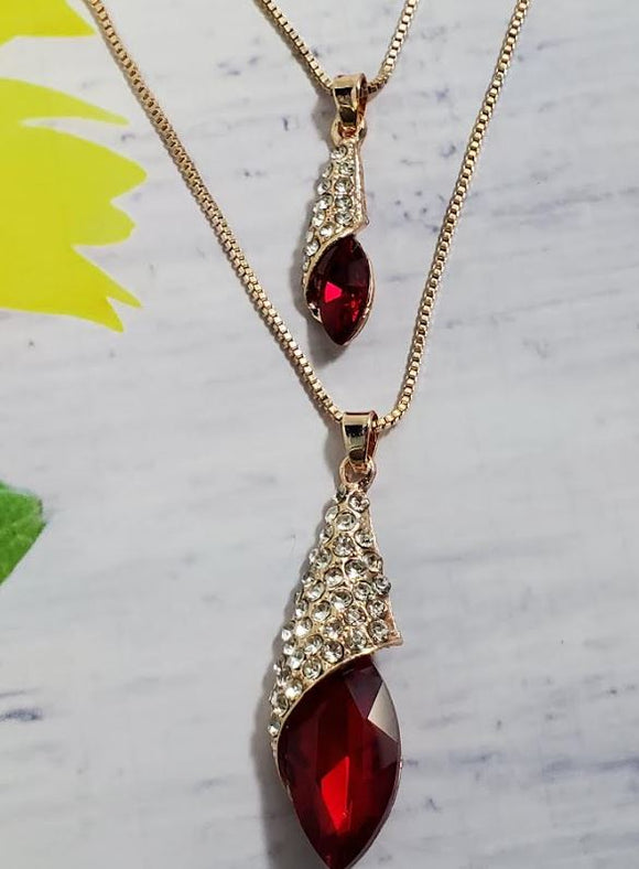 AZ189 Rose Gold Red Gemstone Necklace with FREE Earrings