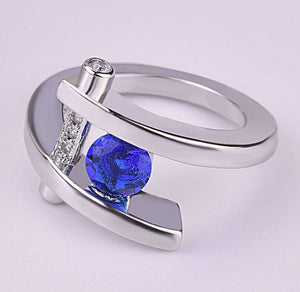 R155 Silver Blue Gemstone Geometric Ring - Iris Fashion Jewelry