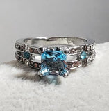 R739 Silver Light Blue Square Gem Rhinestone Ring - Iris Fashion Jewelry