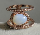 R650 Rose Gold Opal Gem Rhinestone Ring - Iris Fashion Jewelry