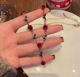 N268 Gold Red Rose Necklace with FREE Earrings - Iris Fashion Jewelry