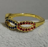 R660 Gold Blue & Red Rhinestone Ring - Iris Fashion Jewelry