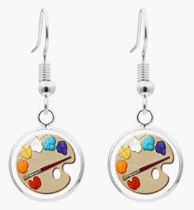 E1083 Silver Paint Palette Dome Earrings