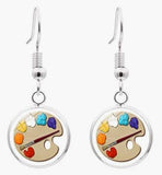 E1083 Silver Paint Palette Dome Earrings