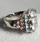 R669 Silver Triple Gem Blue Rhinestone Ring - Iris Fashion Jewelry