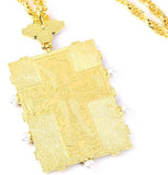 AZ207 Gold Large Square Cross Pendant Extra Long Necklace with FREE Earrings
