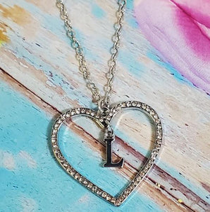 AZ237 Silver Rhinestone Heart "L" Necklace with FREE Earrings