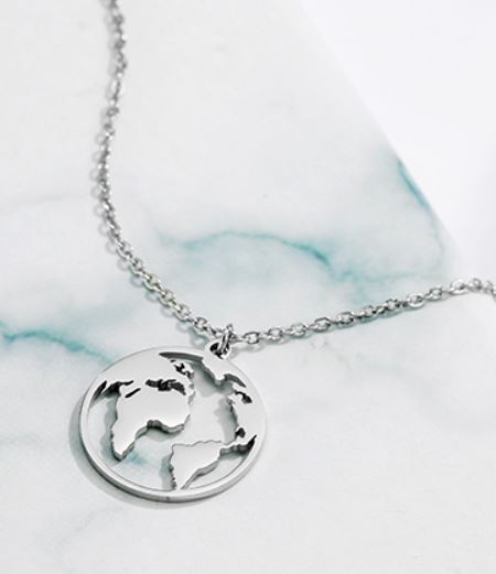 AZ599 Silver Globe Necklace with FREE EARRINGS