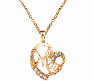N1138 Gold Mom Heart with Rhinestones Necklace with FREE Earrings - Iris Fashion Jewelry